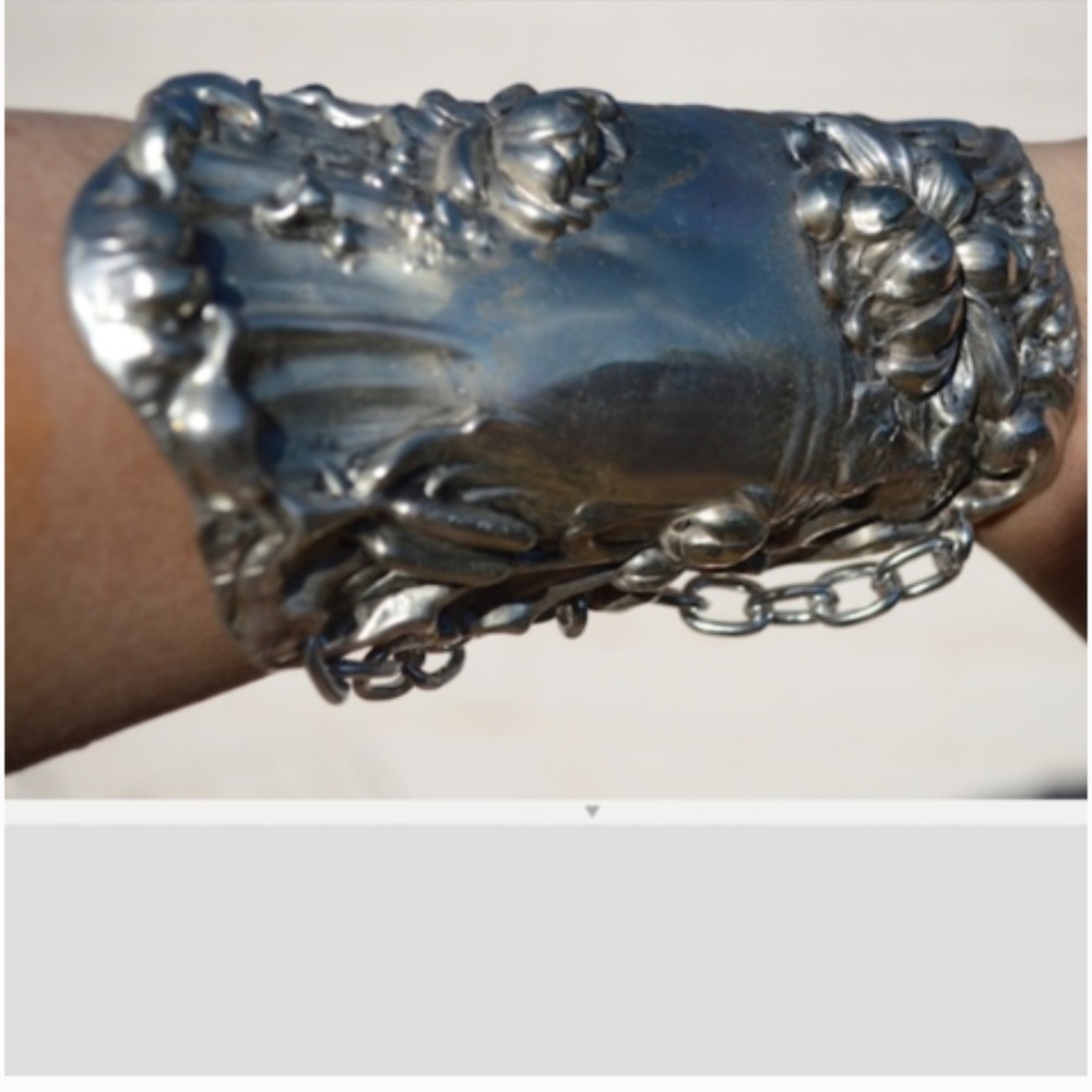 Floral Gladiator Silver Bracelet Cuff Water Lilly Lillies Antique Victorian